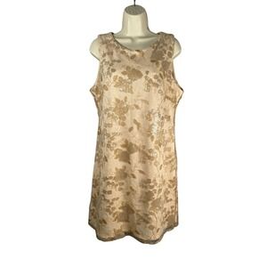 Taylor Dress Womens 12 Gold Floral Embroidery Sequin Netting Shift Party